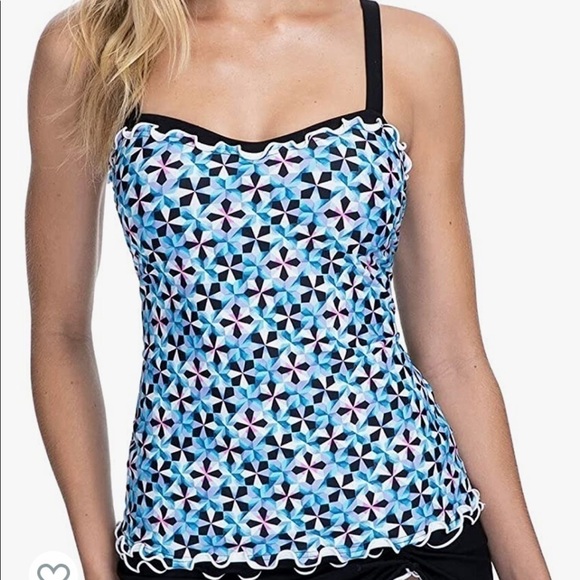 NWT Profile by Gottex Printed Lettuce Ruffle Sweetheart Tankini Swim Top - Picture 1 of 6